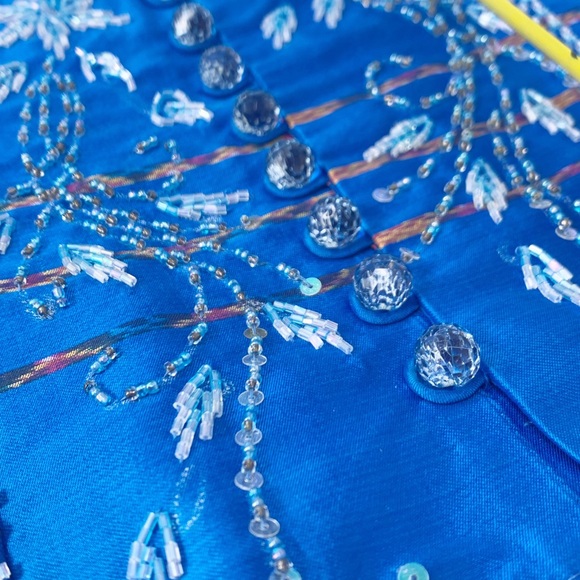 Handmade Royal Blue Beaded Strapless Bustier Corset - Picture 8 of 11